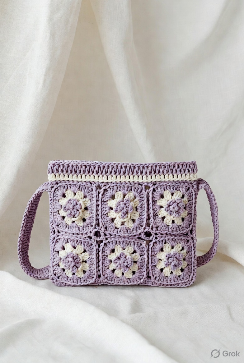 Lavender Square Crochet Bag
